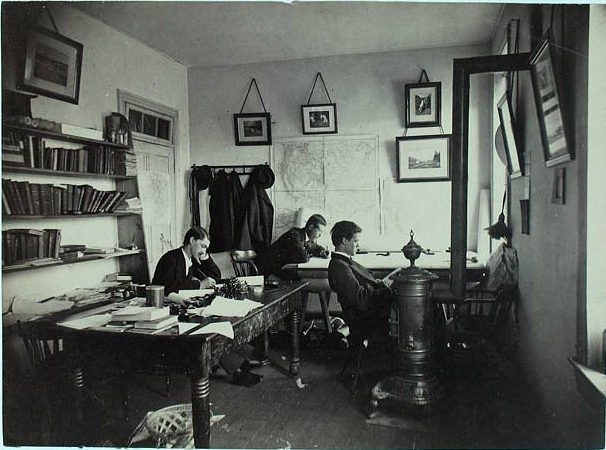 men working in small office 1800s